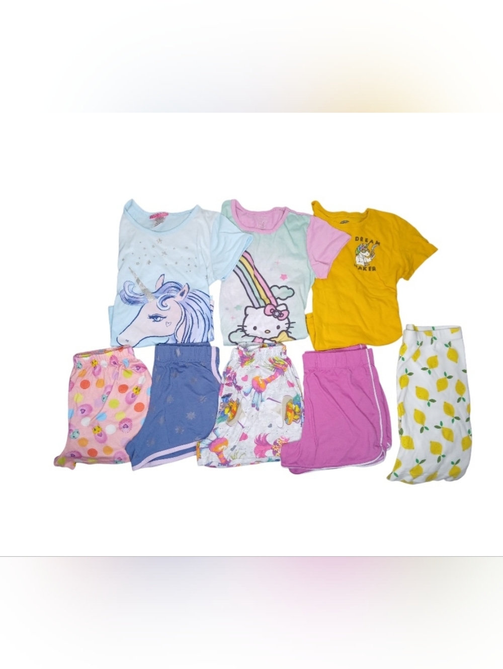 Girls Bundle Of Mixed Pajamas Tops Short Sleeve And Bottom Shorts